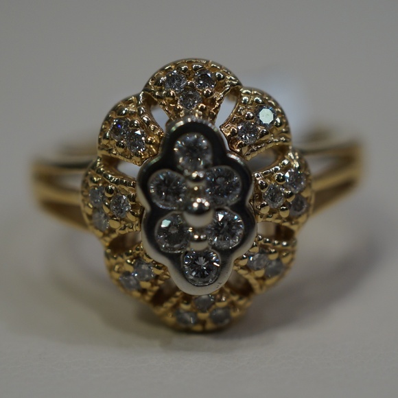 14K Two Tone Gold Genuine Diamond Ring - Picture 3 of 6